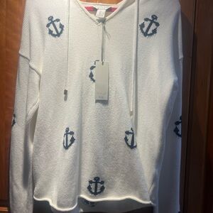 Rachel Zoe White Hoodie with Navy Anchors
